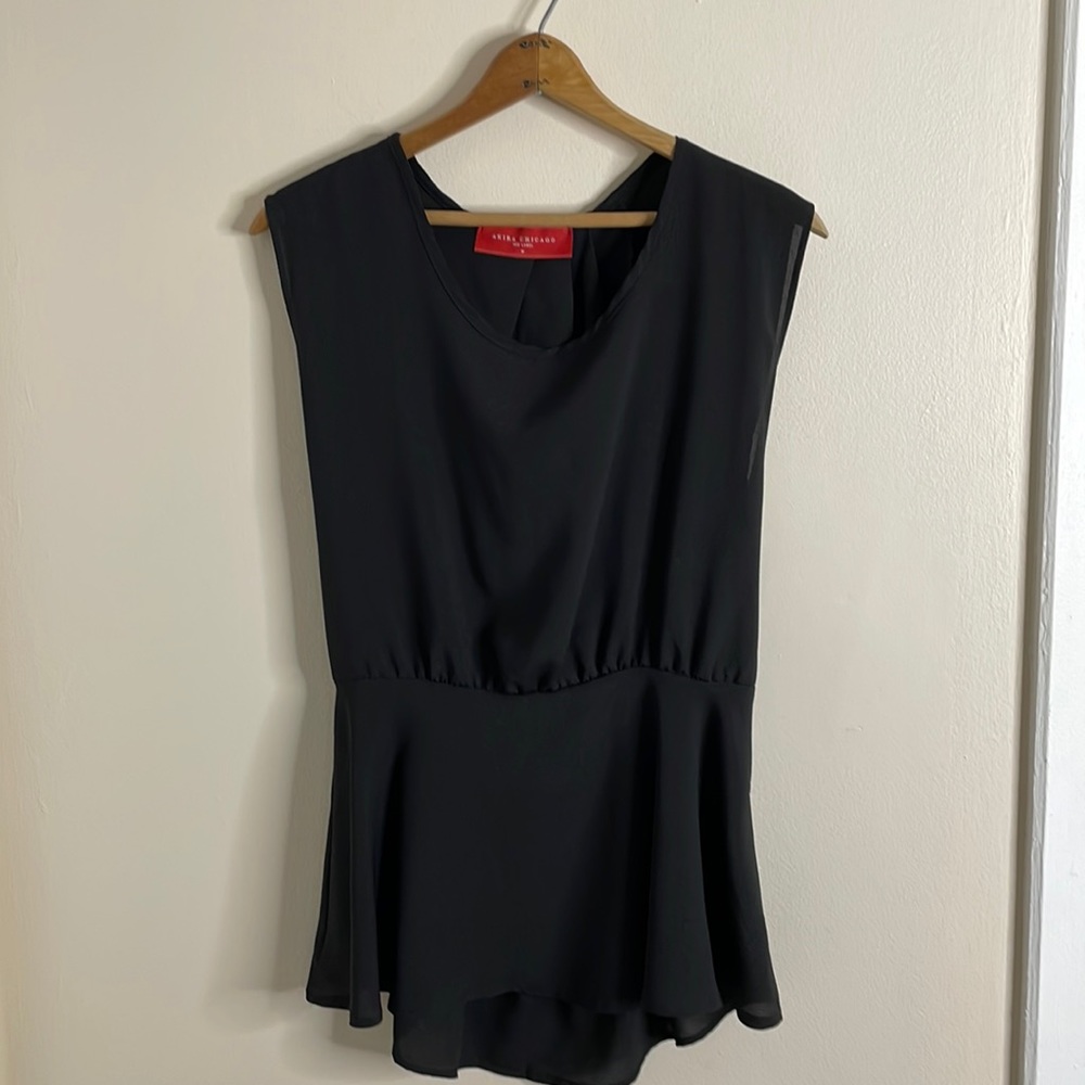 Akira Chicago sleeveless black blouse back keyhole opening & a-line bottom M